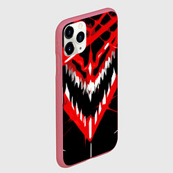 Чехол iPhone 11 Pro матовый Красно-белая пасть на чёрном фоне, цвет: 3D-малиновый — фото 2