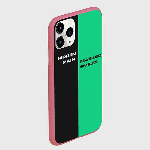 Чехол iPhone 11 Pro матовый Надпись: hidden pain masked smiles / 3D-Малиновый – фото 2