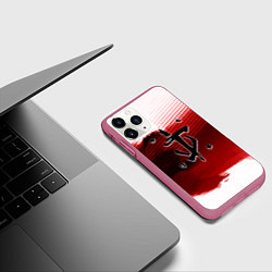 Чехол iPhone 11 Pro матовый Doom eternal logo краски, цвет: 3D-малиновый — фото 2