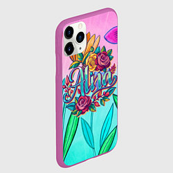 Чехол iPhone 11 Pro матовый Алина три розы, цвет: 3D-фиолетовый — фото 2