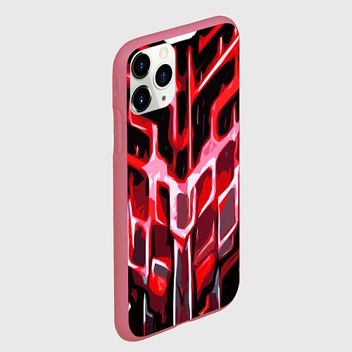 Чехол iPhone 11 Pro матовый Абстрактные красные линии на чёрном фоне / 3D-Малиновый – фото 2