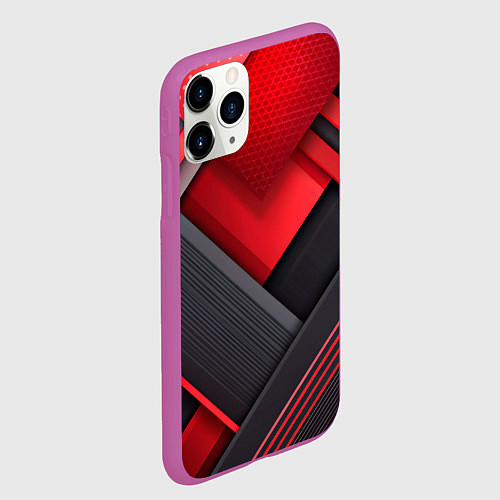 Чехол iPhone 11 Pro матовый Геометрия красные черные пластины / 3D-Фиолетовый – фото 2