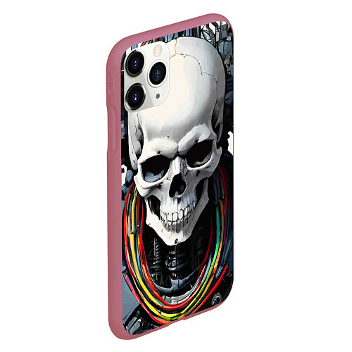 Чехол iPhone 11 Pro матовый Cool cyber skull - ai art fantasy / 3D-Малиновый – фото 2