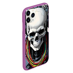 Чехол iPhone 11 Pro матовый Cool cyber skull - ai art fantasy, цвет: 3D-фиолетовый — фото 2