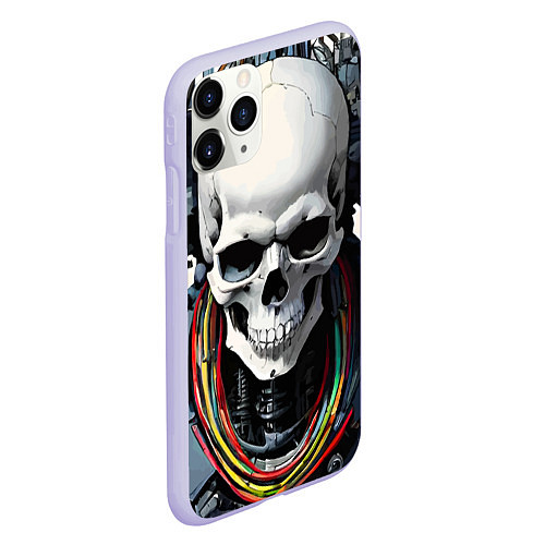 Чехол iPhone 11 Pro матовый Cool cyber skull - ai art fantasy / 3D-Светло-сиреневый – фото 2