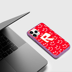 Чехол iPhone 11 Pro матовый Roblox smile pattern, цвет: 3D-фиолетовый — фото 2