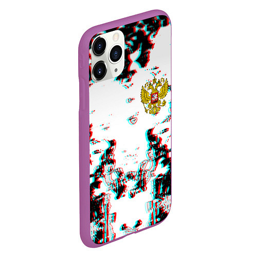 Чехол iPhone 11 Pro матовый Герб РФ глитч краски / 3D-Фиолетовый – фото 2