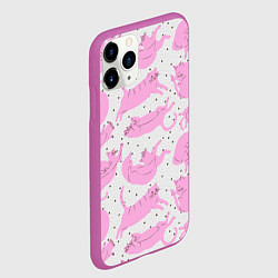 Чехол iPhone 11 Pro матовый Пухлые спящие розовые котики на фоне в горошек, цвет: 3D-фиолетовый — фото 2