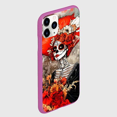 Чехол iPhone 11 Pro матовый Катрина в цветах / 3D-Фиолетовый – фото 2