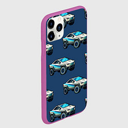 Чехол iPhone 11 Pro матовый Тесла киберпанк паттерн с машинками, цвет: 3D-фиолетовый — фото 2