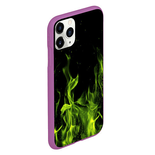 Чехол iPhone 11 Pro матовый Зелёный огонь текстура / 3D-Фиолетовый – фото 2