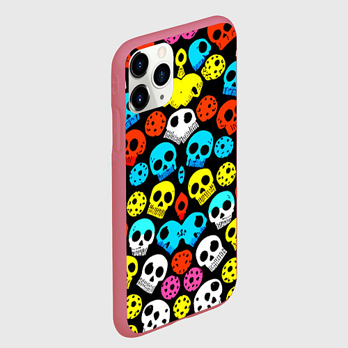 Чехол iPhone 11 Pro матовый Прикольный цветной паттерн из черепков - нейроарт / 3D-Малиновый – фото 2