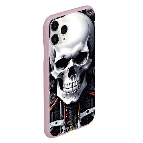 Чехол iPhone 11 Pro матовый Cyber skull - ai art / 3D-Розовый – фото 2