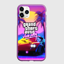 Чехол iPhone 11 Pro матовый Vice city retro wave Lambo, цвет: 3D-фиолетовый