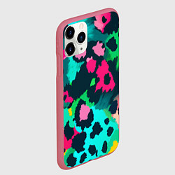 Чехол iPhone 11 Pro матовый Кислотный зеленый леопардовый камуфляж, цвет: 3D-малиновый — фото 2