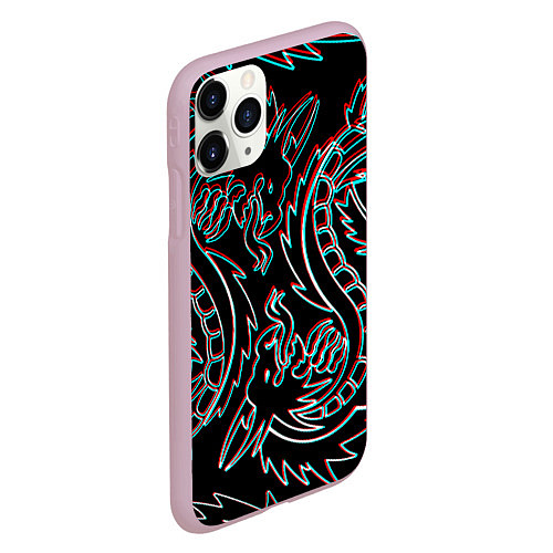 Чехол iPhone 11 Pro матовый Драконы глитч киберпанк / 3D-Розовый – фото 2