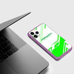 Чехол iPhone 11 Pro матовый Cyberpunk 2077 geometry green, цвет: 3D-фиолетовый — фото 2