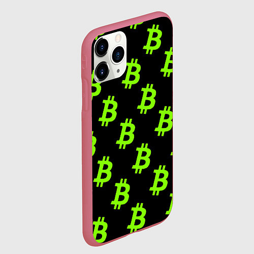 Чехол iPhone 11 Pro матовый Биткоин кислотные монеты / 3D-Малиновый – фото 2