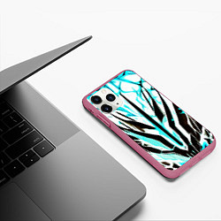 Чехол iPhone 11 Pro матовый Чёрно-голубая абстракция на белом фоне, цвет: 3D-малиновый — фото 2