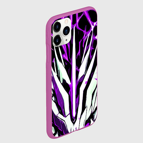 Чехол iPhone 11 Pro матовый Чёрный фон, фиолетово-белая абстракция / 3D-Фиолетовый – фото 2