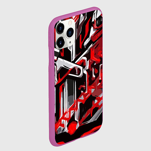Чехол iPhone 11 Pro матовый Красно-белая агрессивная абстракция на чёрном фоне / 3D-Фиолетовый – фото 2