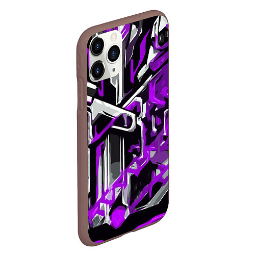 Чехол iPhone 11 Pro матовый Фиолетово-белая агрессивная абстракция на чёрном ф / 3D-Коричневый – фото 2