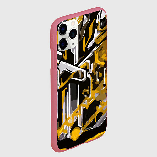 Чехол iPhone 11 Pro матовый Жёлто-белая агрессивная абстракция на чёрном фоне / 3D-Малиновый – фото 2