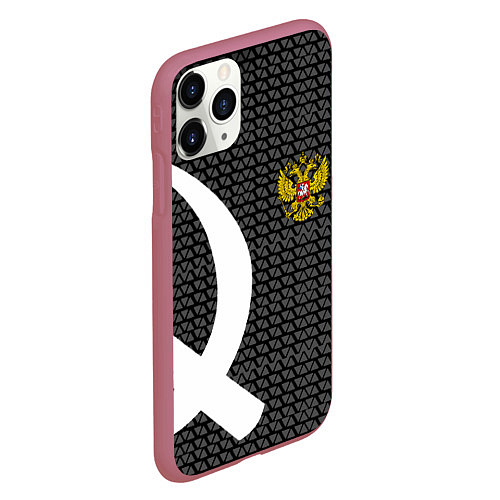 Чехол iPhone 11 Pro матовый Россия паттерн ссср / 3D-Малиновый – фото 2