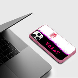 Чехол iPhone 11 Pro матовый The Witcher logo краски, цвет: 3D-малиновый — фото 2