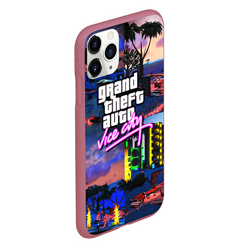 Чехол iPhone 11 Pro матовый GTA vice city коллаж / 3D-Малиновый – фото 2