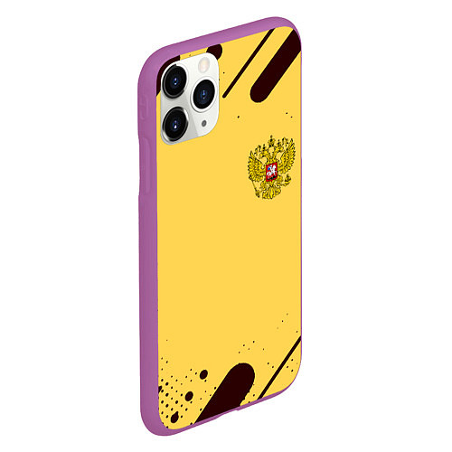 Чехол iPhone 11 Pro матовый Герб РФ текстура ретро / 3D-Фиолетовый – фото 2