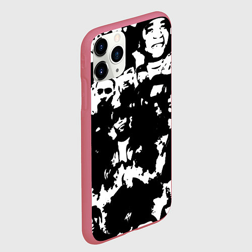 Чехол iPhone 11 Pro матовый Все рэперы черно белый / 3D-Малиновый – фото 2