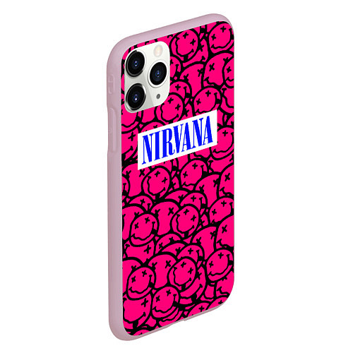 Чехол iPhone 11 Pro матовый Nirvana pink logo / 3D-Розовый – фото 2