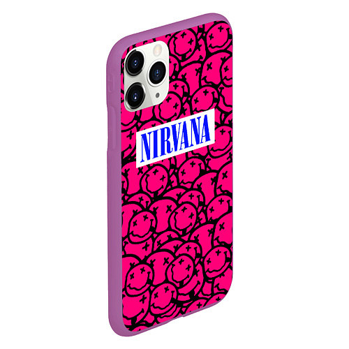 Чехол iPhone 11 Pro матовый Nirvana pink logo / 3D-Фиолетовый – фото 2