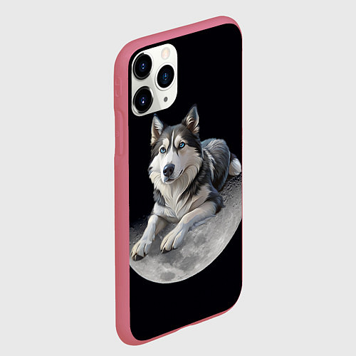 Чехол iPhone 11 Pro матовый Хаски на луне / 3D-Малиновый – фото 2
