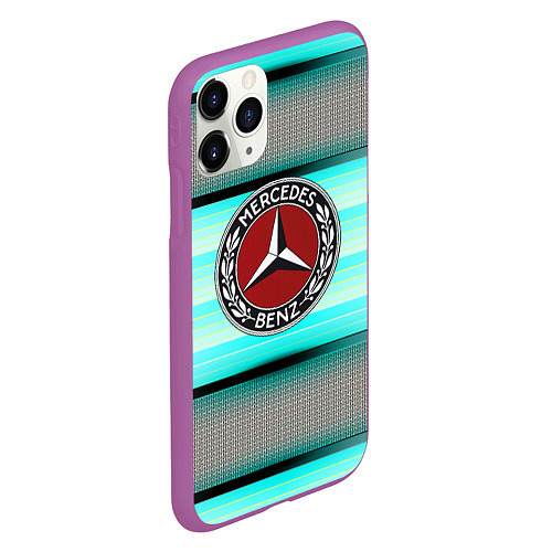 Чехол iPhone 11 Pro матовый Mercedes benz текстура карбон / 3D-Фиолетовый – фото 2