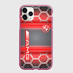 Чехол iPhone 11 Pro матовый BMW текстура мотор, цвет: 3D-малиновый