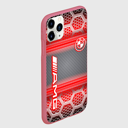 Чехол iPhone 11 Pro матовый BMW текстура мотор / 3D-Малиновый – фото 2