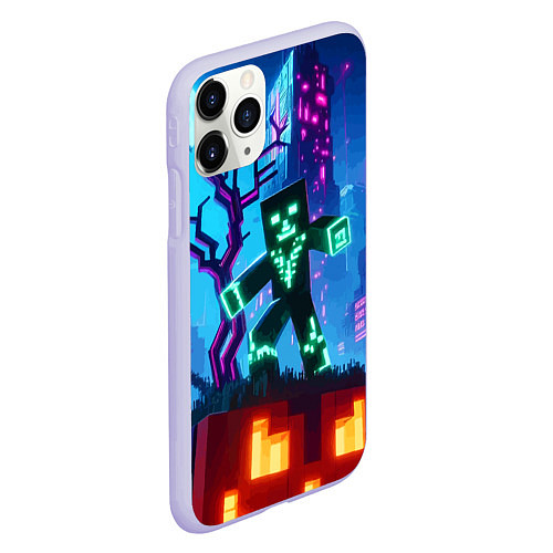 Чехол iPhone 11 Pro матовый Minecraft and halloween - neon glow / 3D-Светло-сиреневый – фото 2