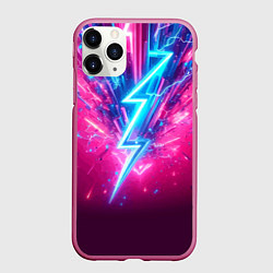 Чехол iPhone 11 Pro матовый Неоновая молния - нейроарт фантазия, цвет: 3D-малиновый