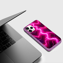 Чехол iPhone 11 Pro матовый Pink lightnings - ai art fantasy, цвет: 3D-фиолетовый — фото 2