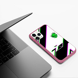 Чехол iPhone 11 Pro матовый Cyberpunk logo geometry, цвет: 3D-малиновый — фото 2