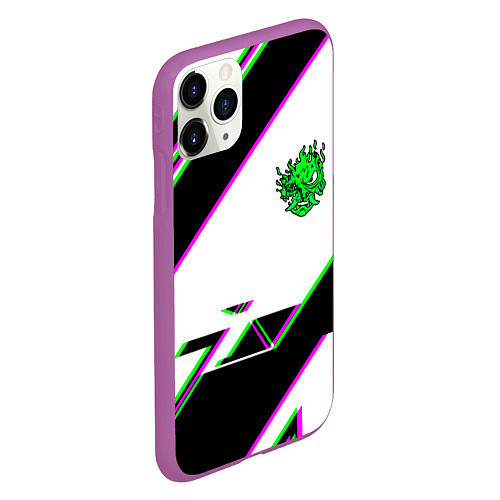 Чехол iPhone 11 Pro матовый Cyberpunk logo geometry / 3D-Фиолетовый – фото 2