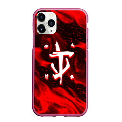 Чехол iPhone 11 Pro матовый Doom logo fire, цвет: 3D-малиновый