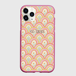 Чехол iPhone 11 Pro матовый Go green эко паттерн с цветами и радугами, цвет: 3D-малиновый
