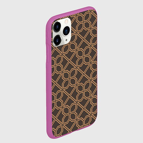 Чехол iPhone 11 Pro матовый Геометрический узор коричневый / 3D-Фиолетовый – фото 2