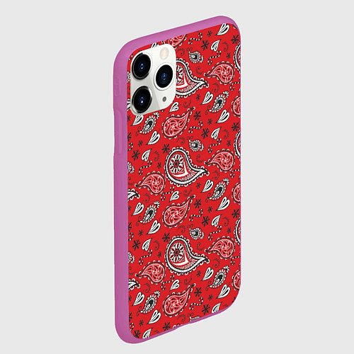 Чехол iPhone 11 Pro матовый Узор бандана красночерный / 3D-Фиолетовый – фото 2