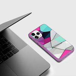 Чехол iPhone 11 Pro матовый Яркая геометрическая абстракция, цвет: 3D-фиолетовый — фото 2