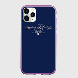 Чехол iPhone 11 Pro матовый Sporty lifestyle синий фон для тенниса, цвет: 3D-фиолетовый