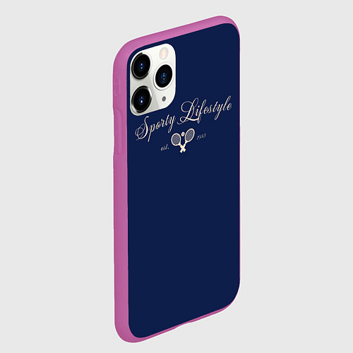 Чехол iPhone 11 Pro матовый Sporty lifestyle синий фон для тенниса / 3D-Фиолетовый – фото 2